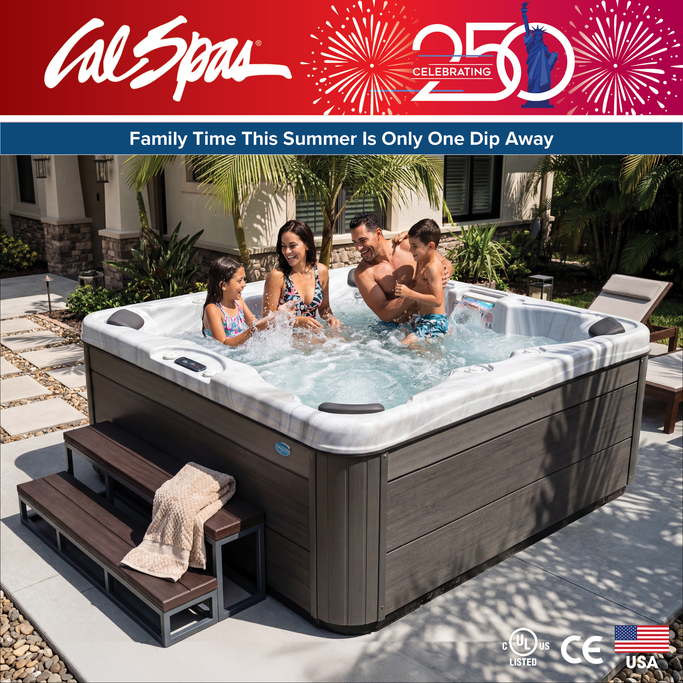 Calspas hot tub being used in a family setting - Dearborn